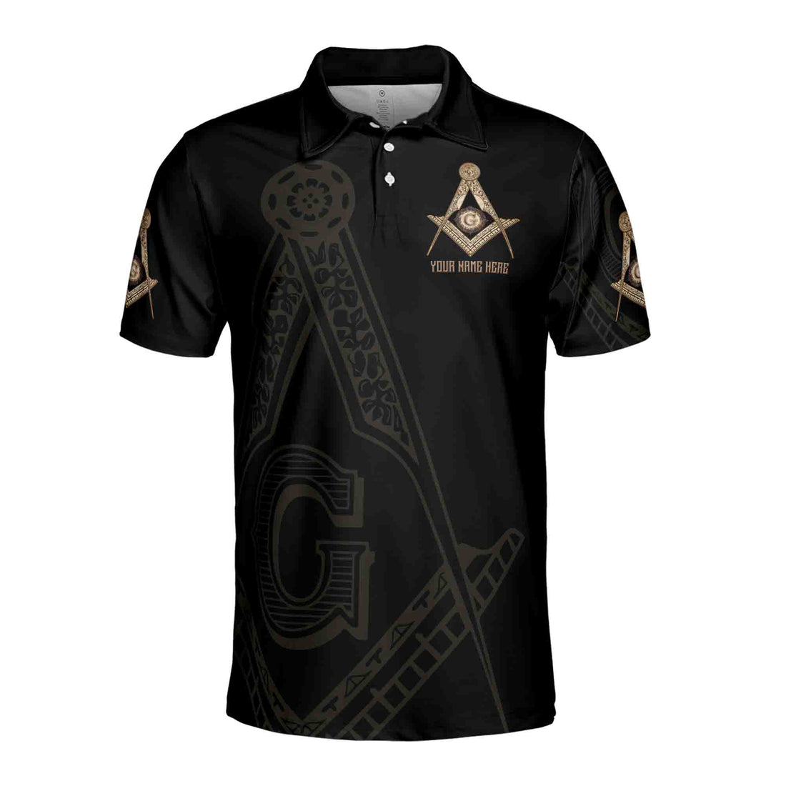 Customize Name, Lodge Name and Number Black and Rose Gold Freemason 3D All Over Print Men's Polo Shirts S-5XL
