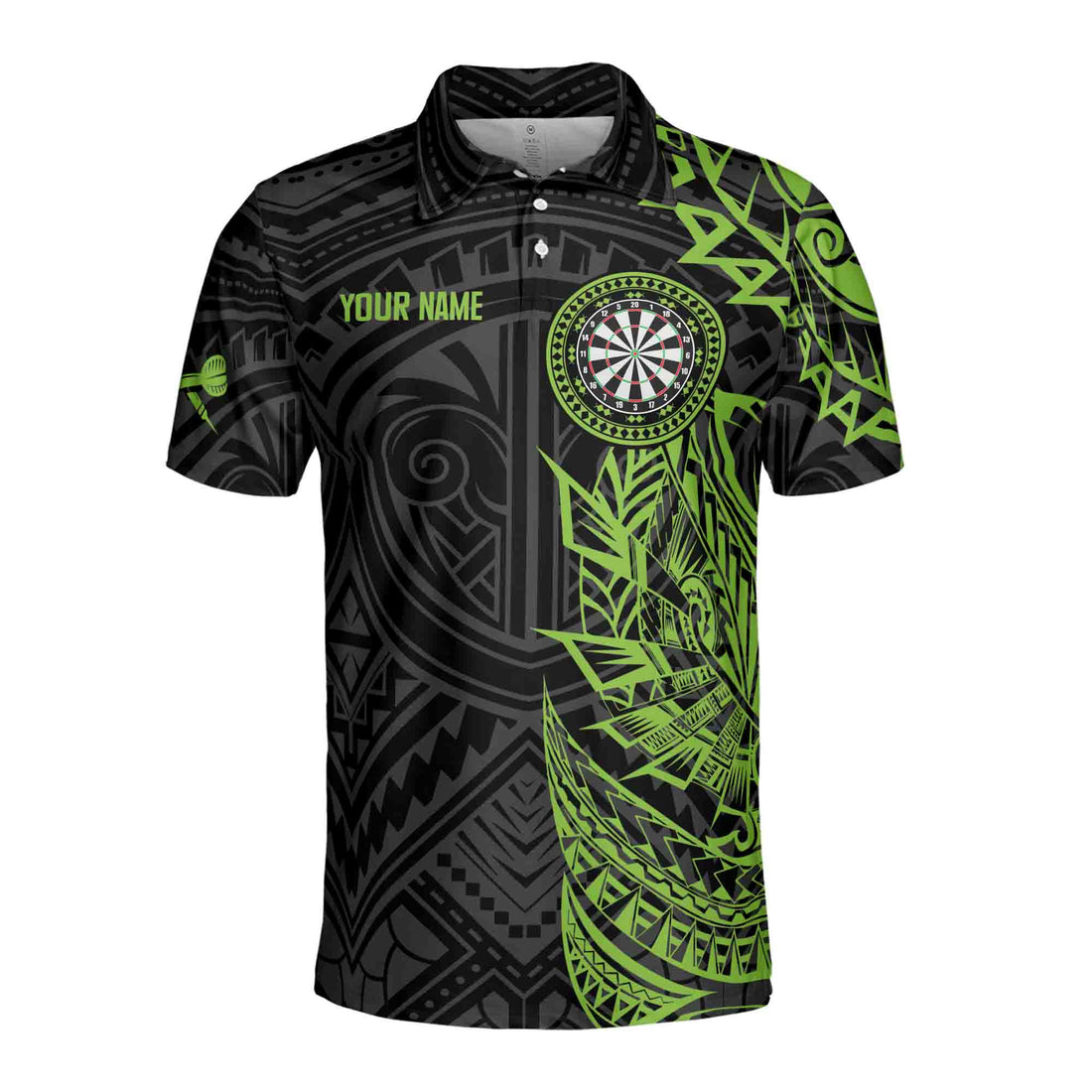 Customize Name Tribal Tattoo Green Black Custom Darts Men's Team Polo Shirt S-5XL