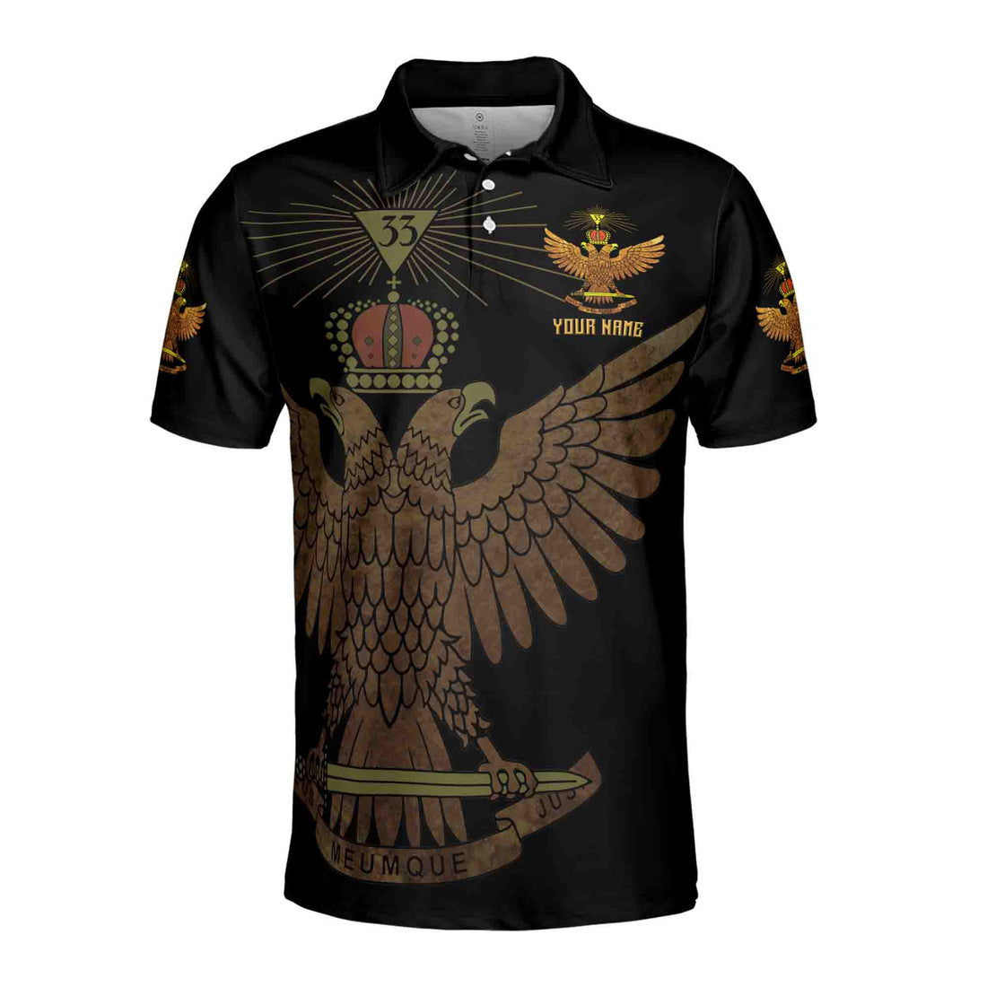 Custom Scottish Rite 33 Degree Eagle Wings Up Masonic Men's Polo Shirt S-5XL