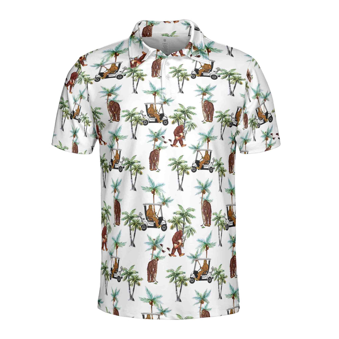 Funny Sasquatch Bigfoot Playing Golf, Tropical Golf Gift Men's Polo Shirts S-5XL