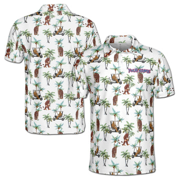 Funny Sasquatch Bigfoot Playing Golf, Tropical Golf Gift Men's Polo Shirts S-5XL