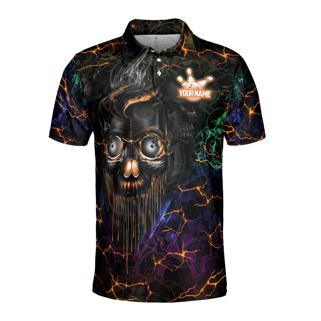 Customize Name Skull Bowling Shut Up And Bowl Lighting Bowling Men's Polo Shirt S-5XL