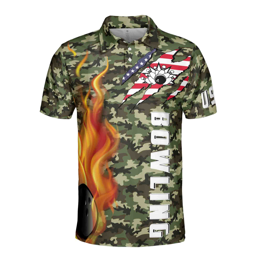 Customize Name, American Eagle Bowling Flame Men's Polo Shirt S-5XL