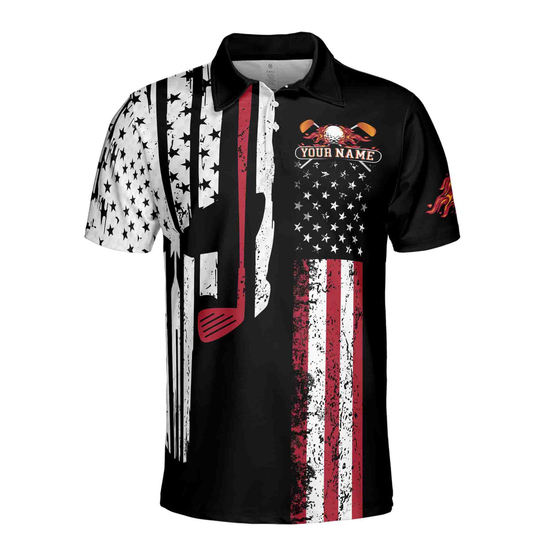 Customize Name Retro Patriotic American Skull Golfer Gift Golf 3D Men's Polo Shirts S-5XL