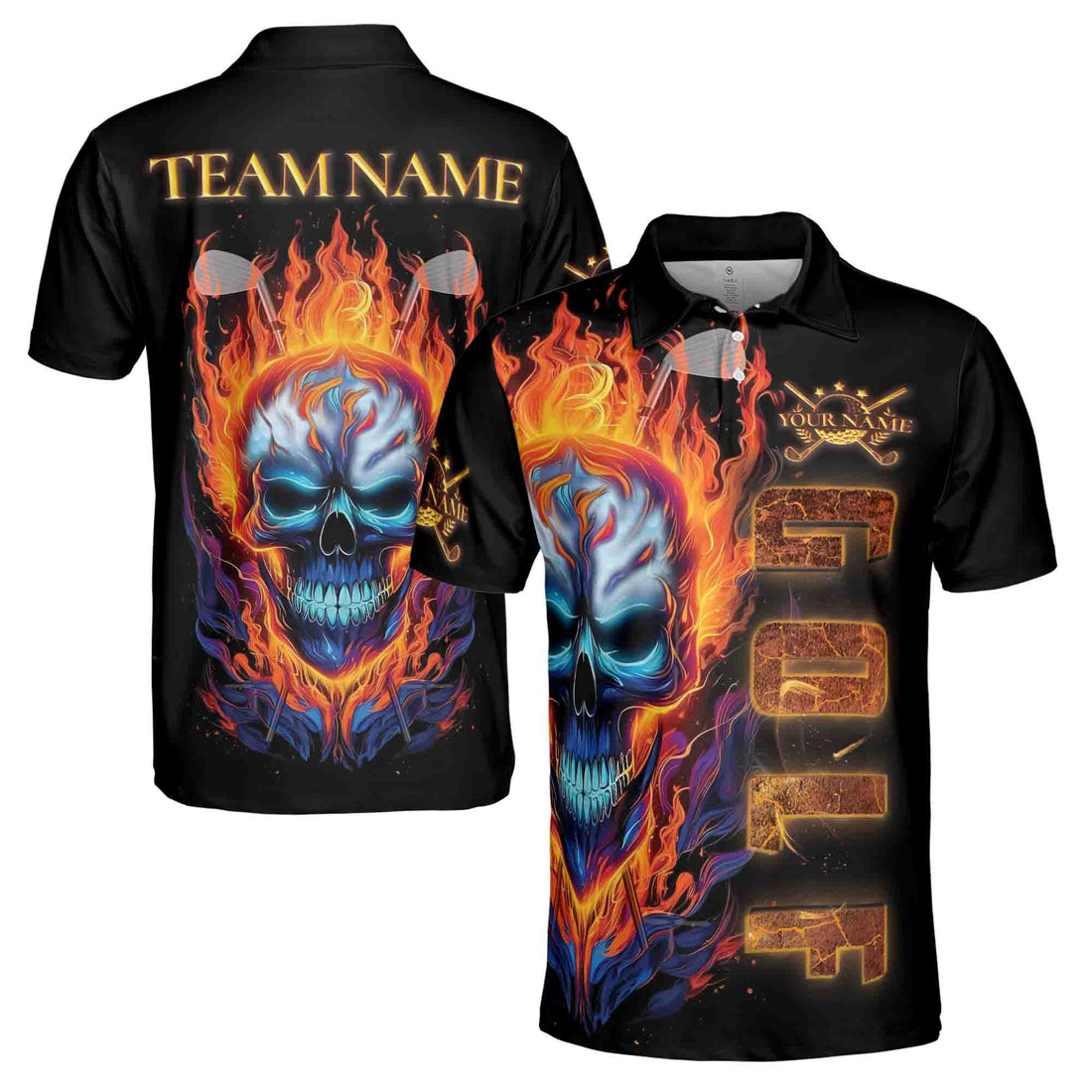 Custom Name Team Name Skull Golfer Team Golf Men's Polo Shirt S-5XL