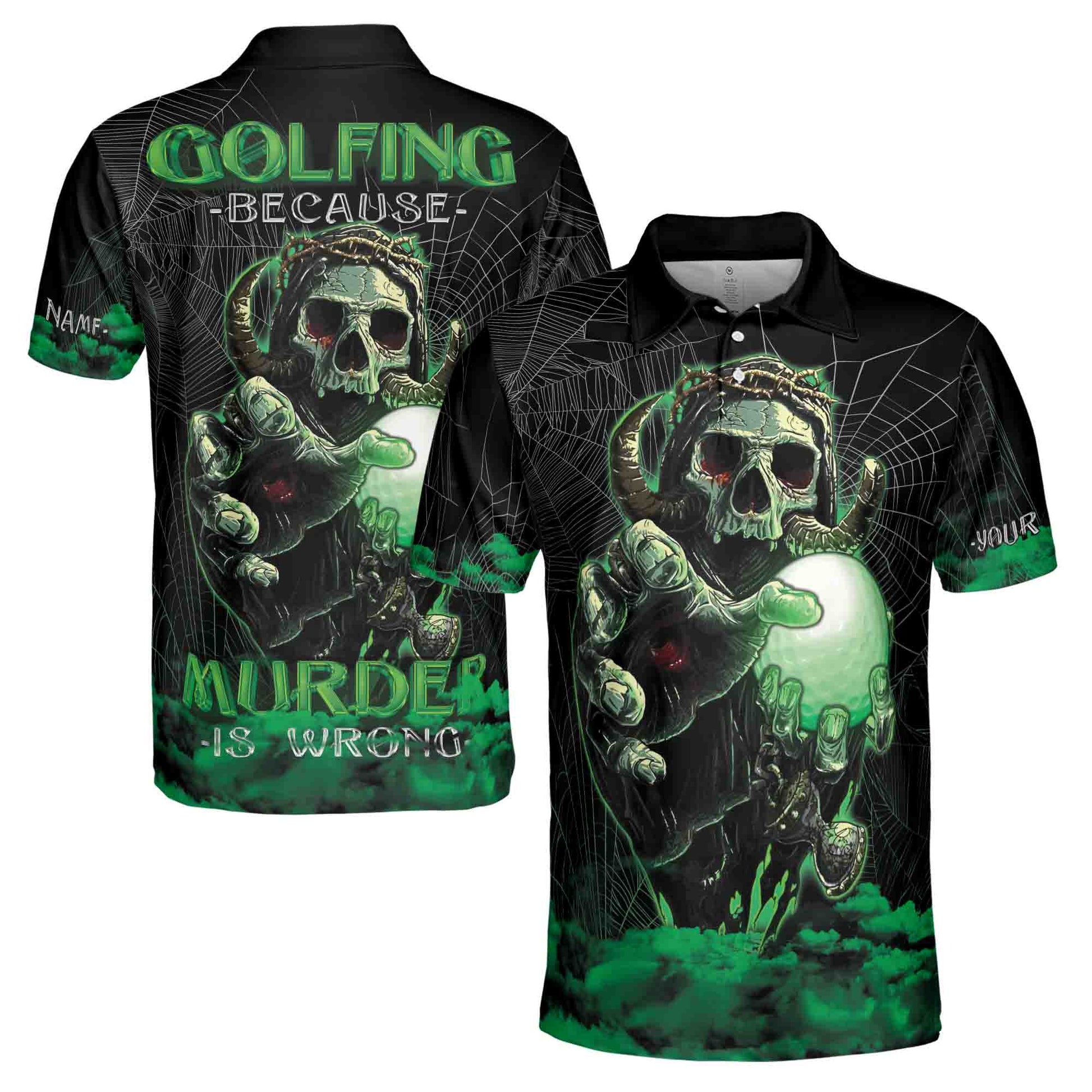 Custom Name Golfing Beacause Murder Is Wrong Golfer Team Golf Men's Polo Shirt S-5XL
