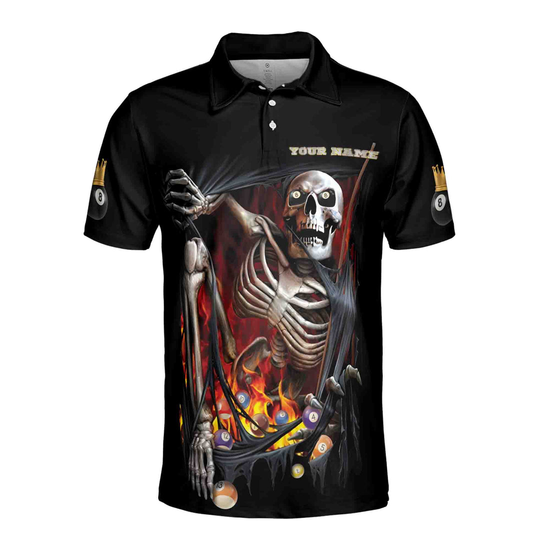 Customize Name I Beat People With A Stick Skeleton Billiard Pool Men's Polo Shirt S-5XL