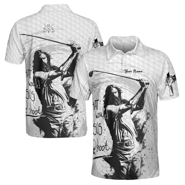Funny What Would Jesus Shoot Golf Men's Polo Shirt S-5XL