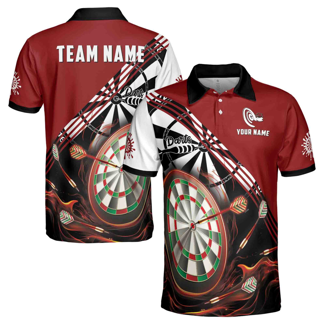 Custom Name Team Name Red Black Darts Arrows Darts Team Men's Polo Shirt S-5XL