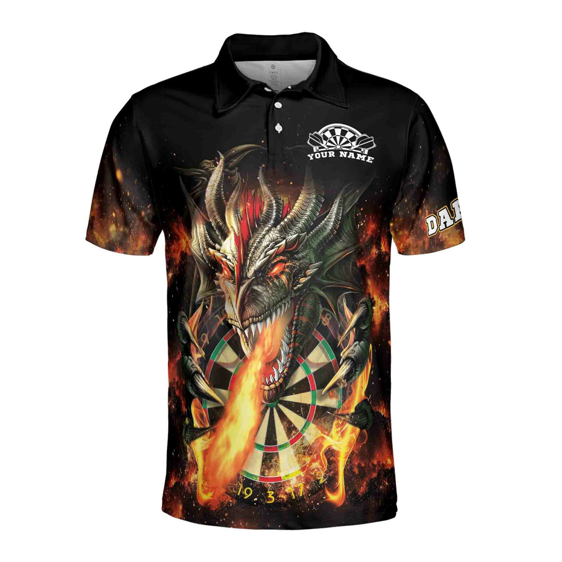 Custom Name Darts Dragon Flame Team Men's Polo Shirt S-5XL