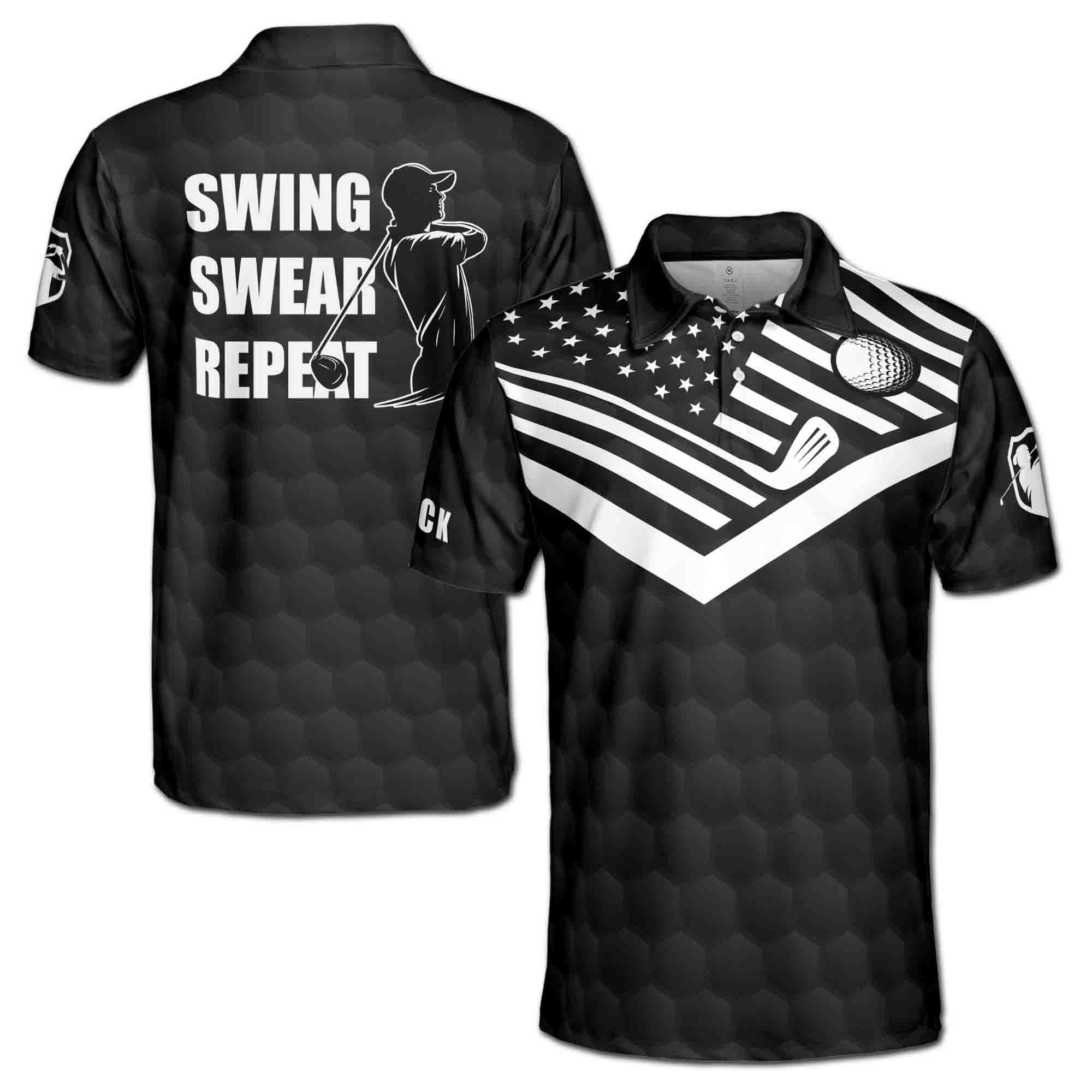 Custom Name Swing Swear Repeat Golf Lover Men's Polo Shirt S-5XL