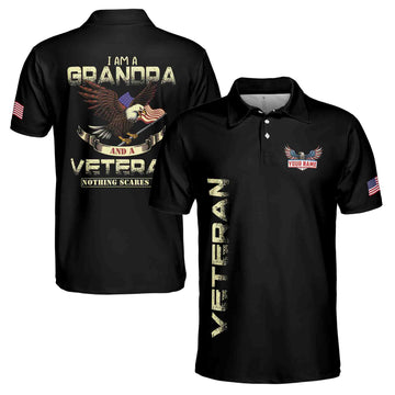 I'm a Grandpa A Veteran Proud Vet Grandfather Fathers Day Men's Polo Shirt S-5XL