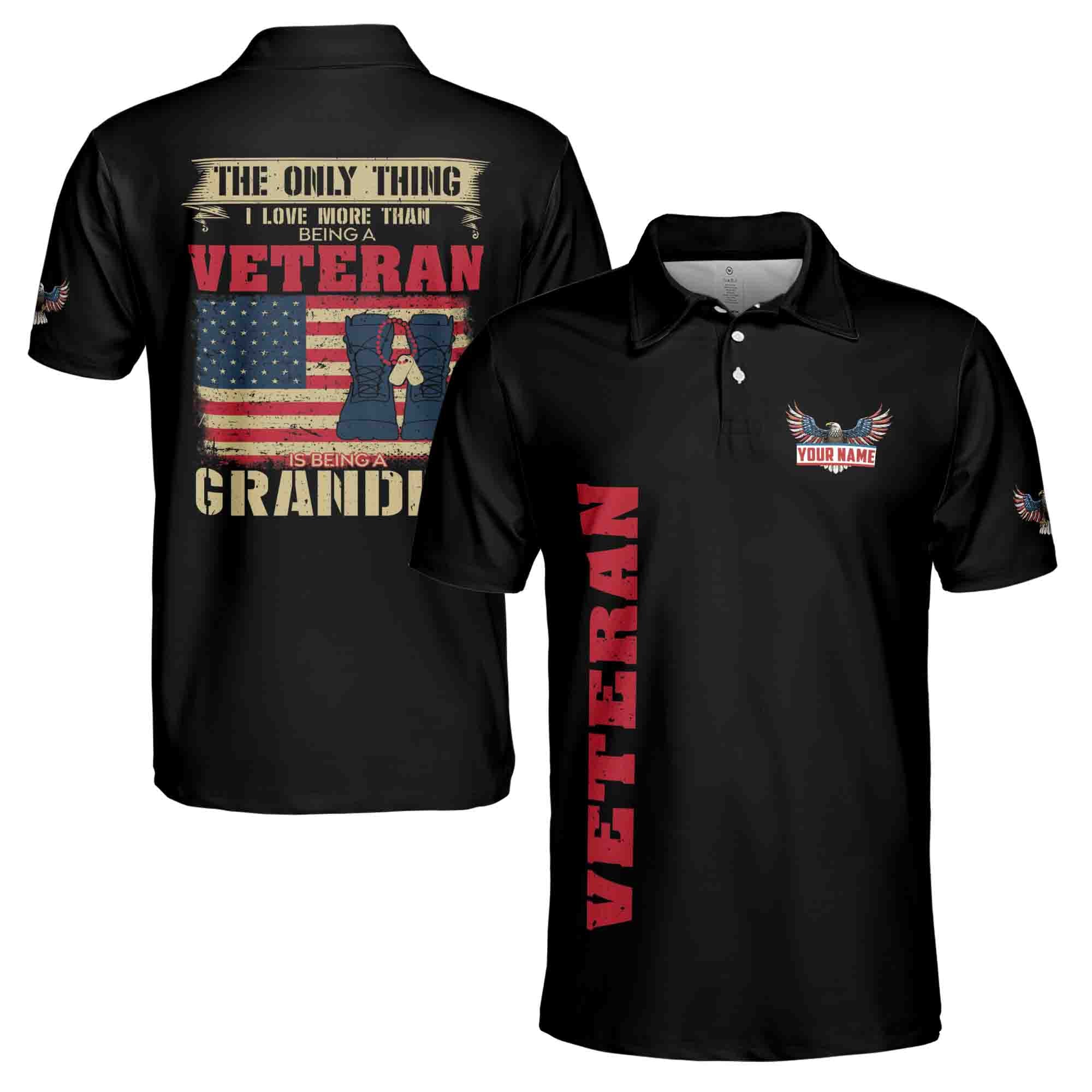 The Only Thing I Love Than Being A Veteran Is Being Grandpa American Vet Men's Polo Shirt S-5XL