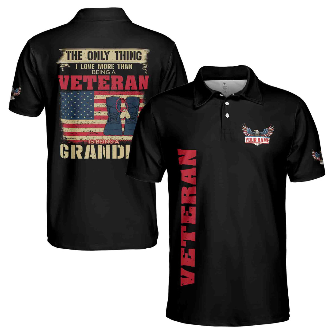 The Only Thing I Love Than Being A Veteran Is Being Grandpa American Vet Men's Polo Shirt S-5XL