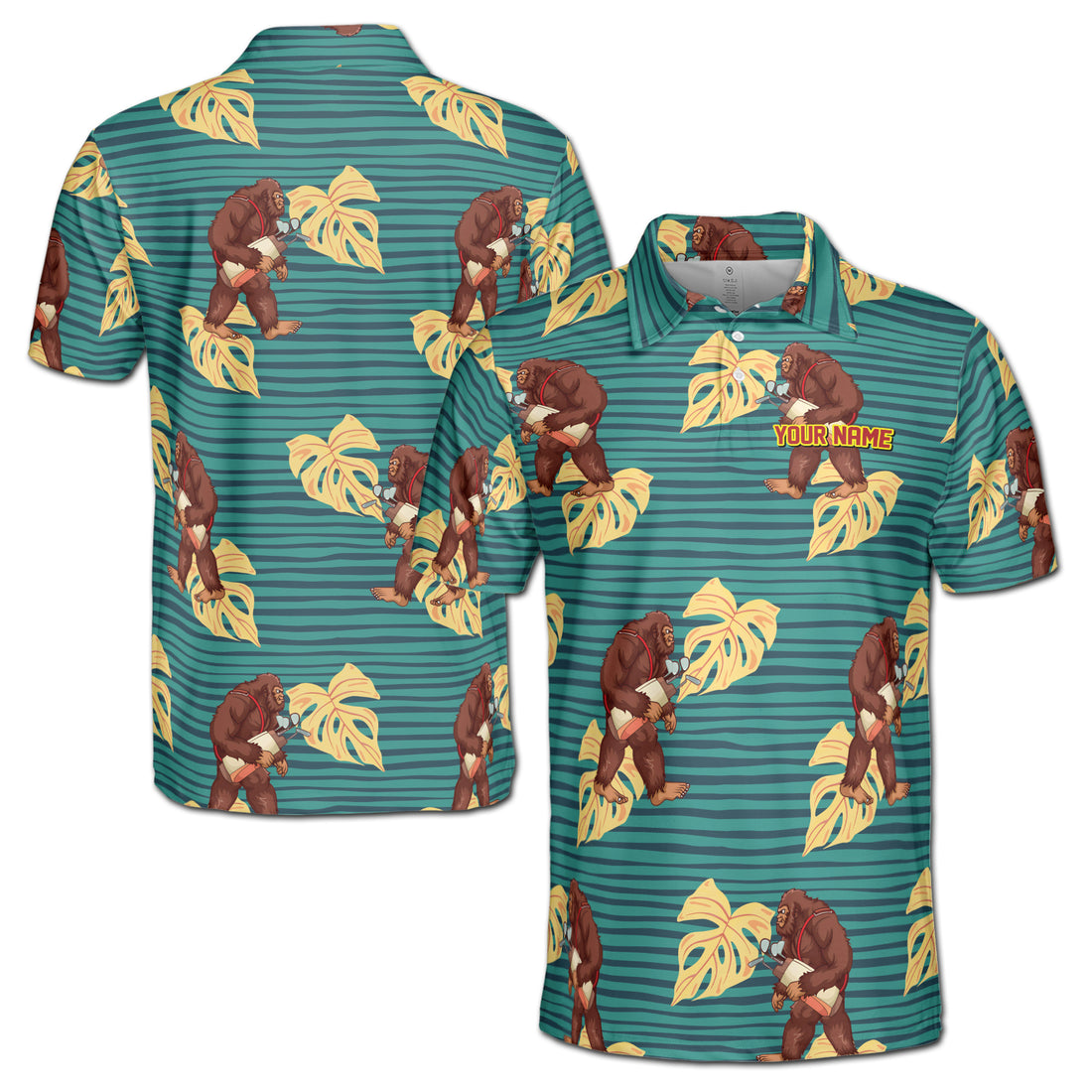 Funny Bigfoot Sasquatch Tropical Plants Golf Men's Polo Shirt S-5XL