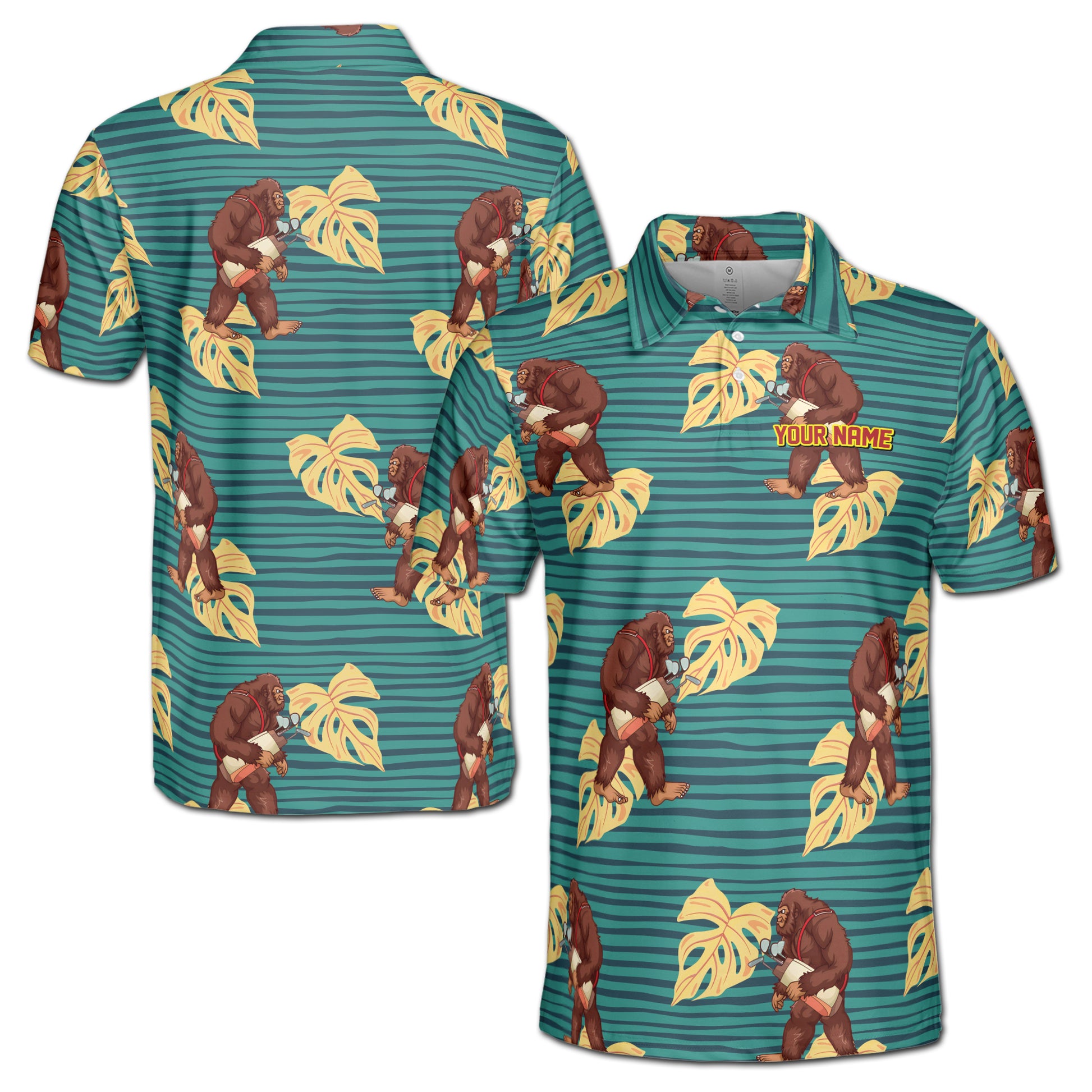 Funny Bigfoot Sasquatch Tropical Plants Golf Men's Polo Shirt S-5XL