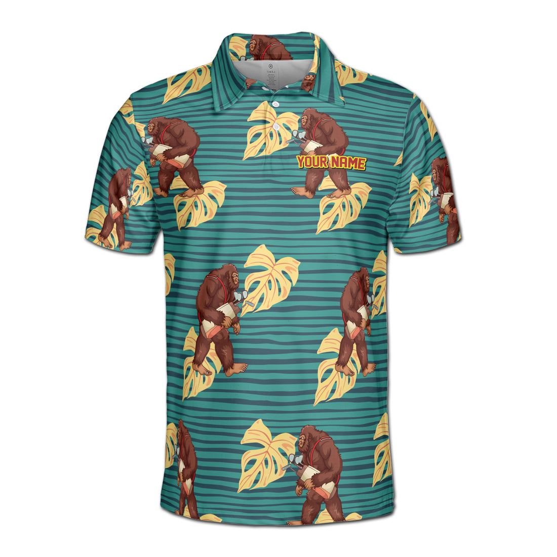 Funny Bigfoot Sasquatch Tropical Plants Golf Men's Polo Shirt S-5XL