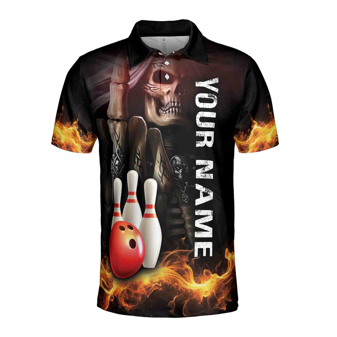 Customize Name Skull Bowling Shut Up And Bowl Flame Men's Polo Shirt S-5XL