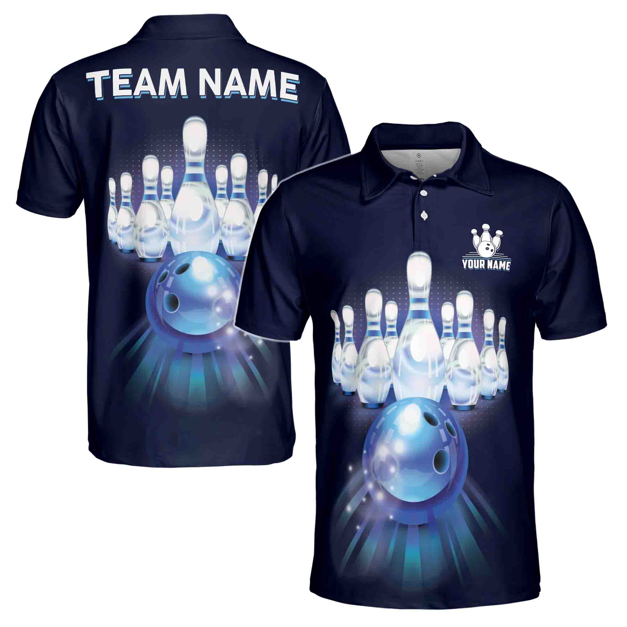 Customize Name Team Name Bowling Team Navy Men's Polo Shirt S-5XL