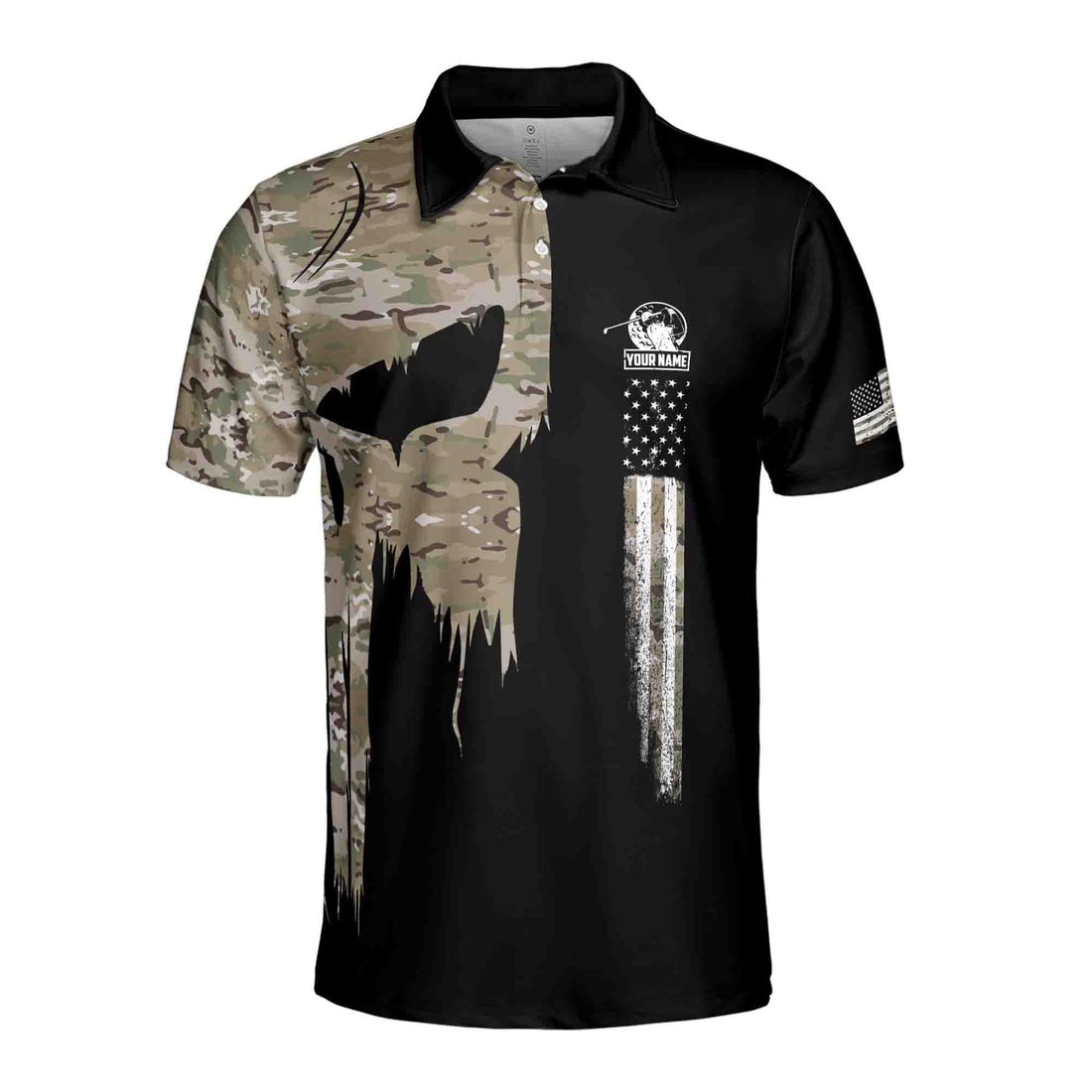 Custom Name Camo Skull Golf Camouflage American Golf Men's Polo Shirt S-5XL