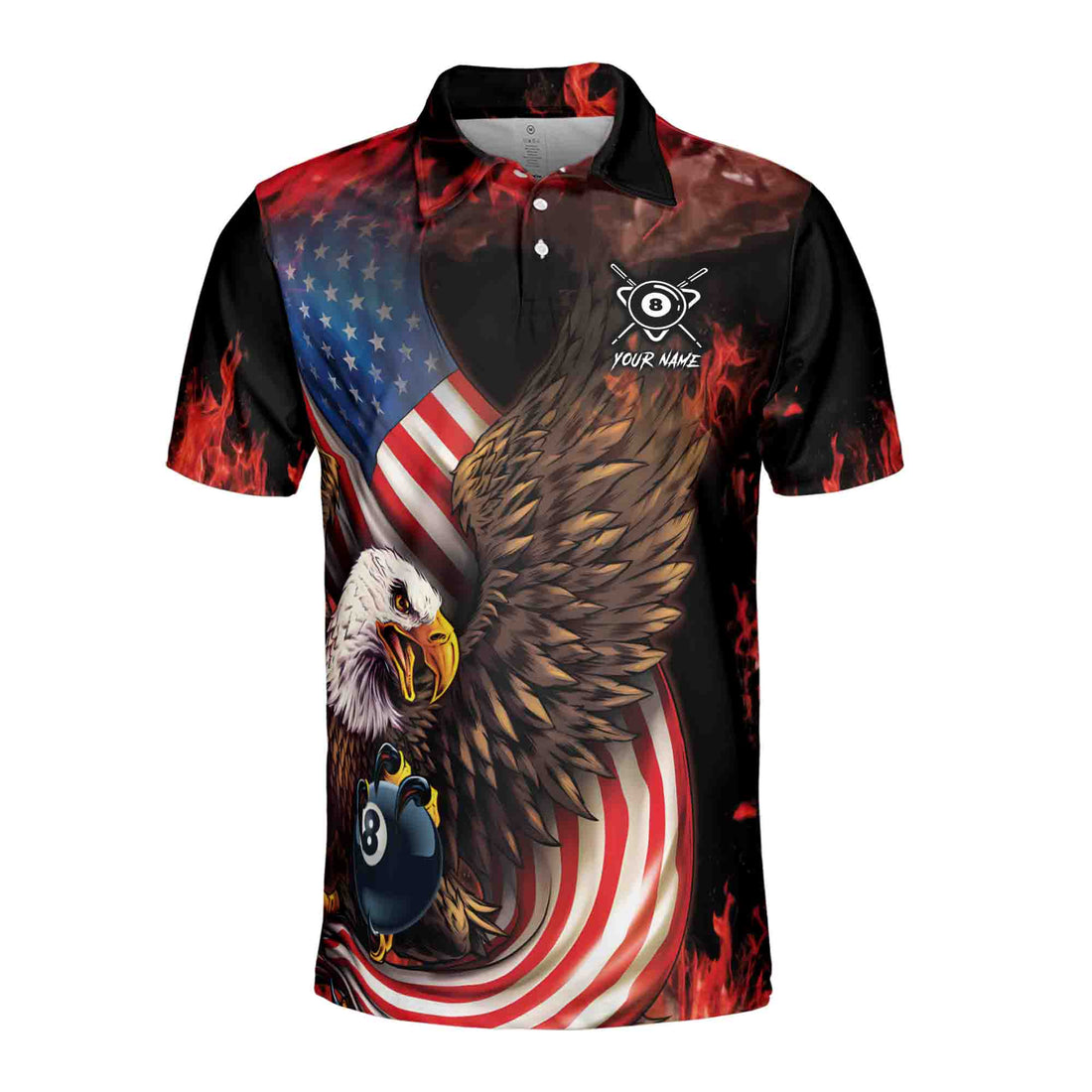 Custom Name Team Name 8 Balls Pool American Eagle Billiard Team Men's Polo Shirt S-5XL