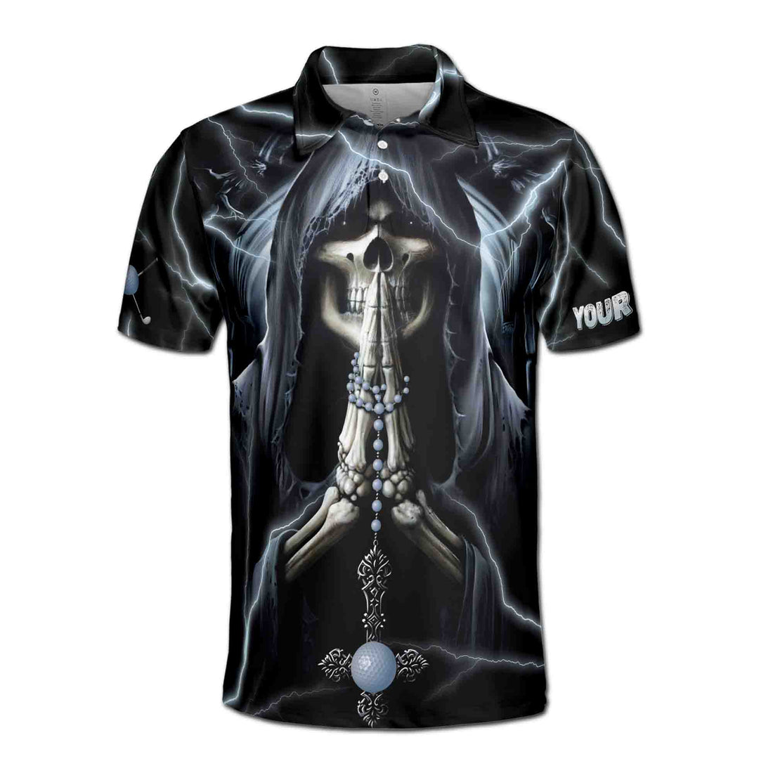 Custom Name Skeleton Golfing Because Murder Is Wrong Men's Polo Shirt S-5XL