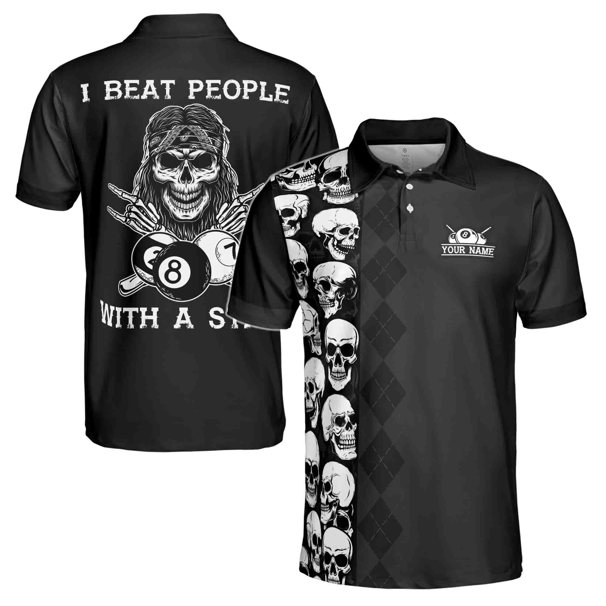 Custom Funny Skull Billiard Skeleton 8 Balls Pool Men's Polo Shirt S-5XL