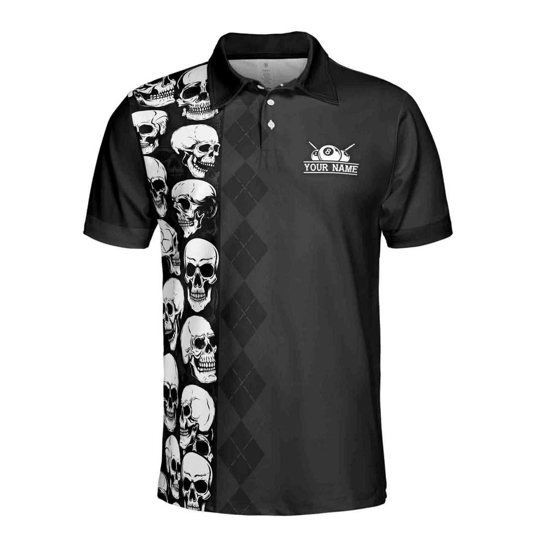 Custom Funny Skull Billiard Skeleton 8 Balls Pool Men's Polo Shirt S-5XL