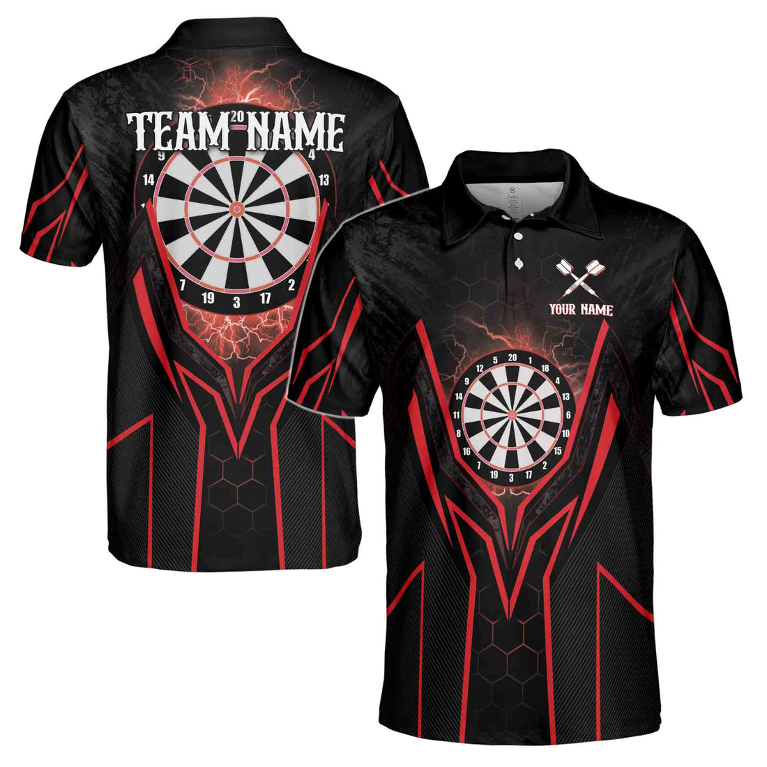 Custom Name Team Name Red Darts Art Lightning Darts Team Men's Polo Shirt S-5XL