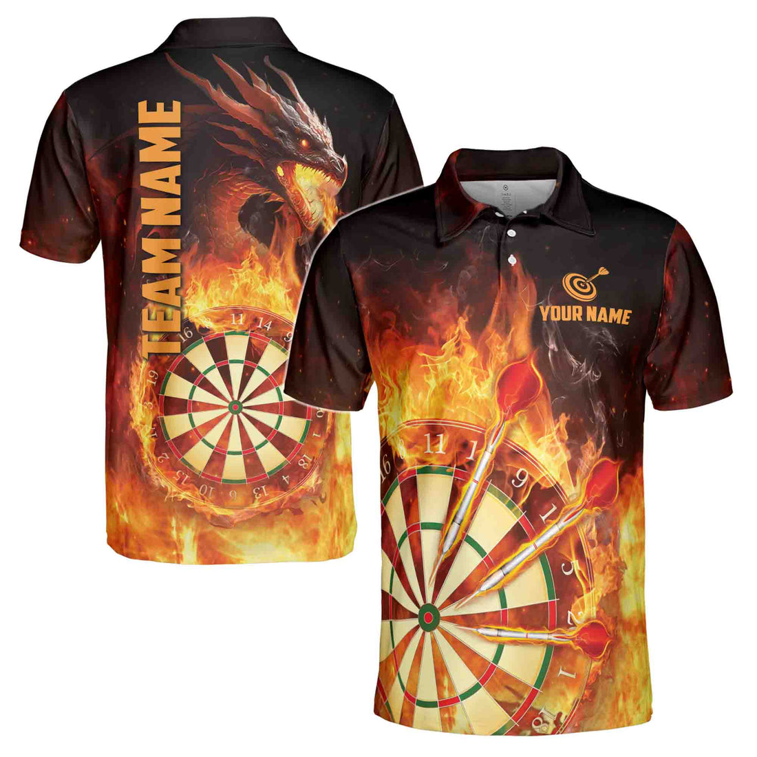 Custom Name Team Name Darts Dragon Flame Darts Team Men's Polo Shirt S-5XL