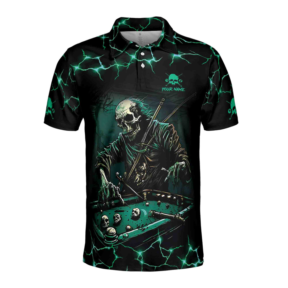 Custom Grunge Skull Billiard Skeleton 8 Balls Pool Men's Polo Shirt S-5XL