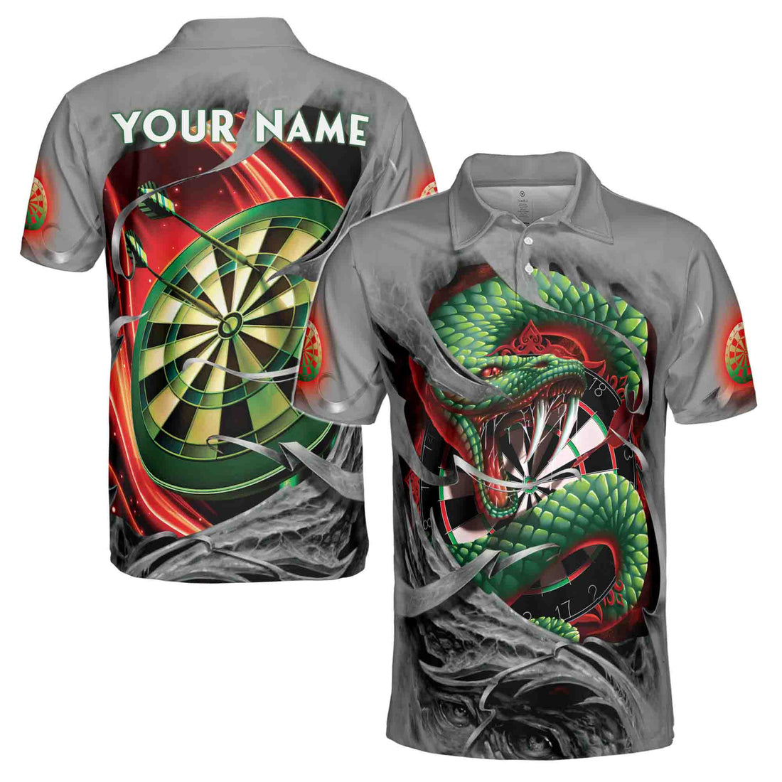 Custom Name Darts Snake Flame Darts Team Men's Polo Shirt S-5XL