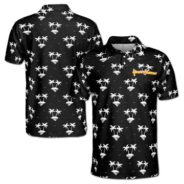 Funny Palm Tree Tropical Island Black and White Golf Men's Polo Shirt S-5XL