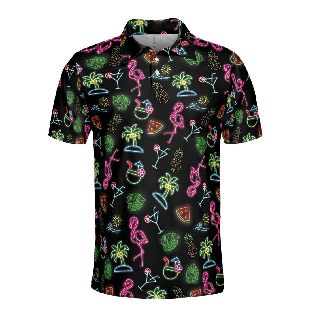 Funny Vacation Neon Light Flamingo Icon Golf Men's Polo Shirt S-5XL