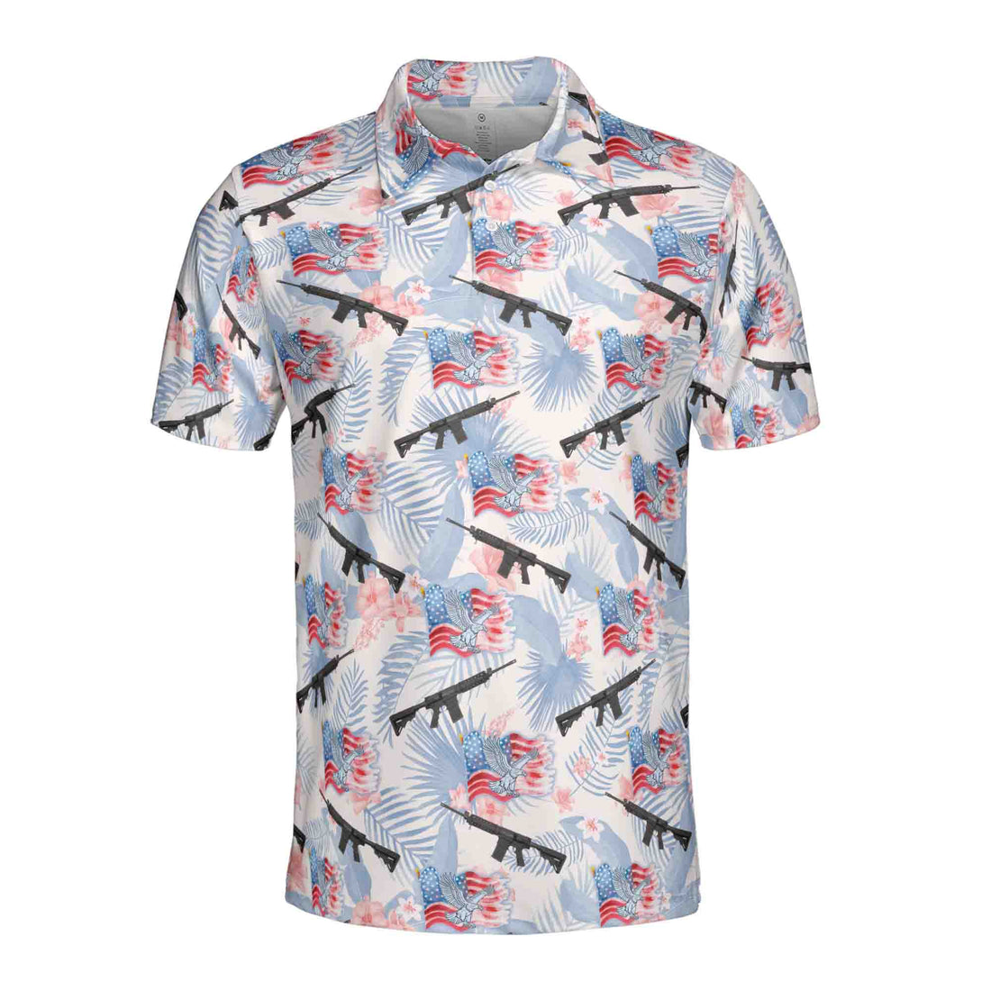 Funny Gun American Flag Floral Plants Golf Men's Polo Shirt S-5XL