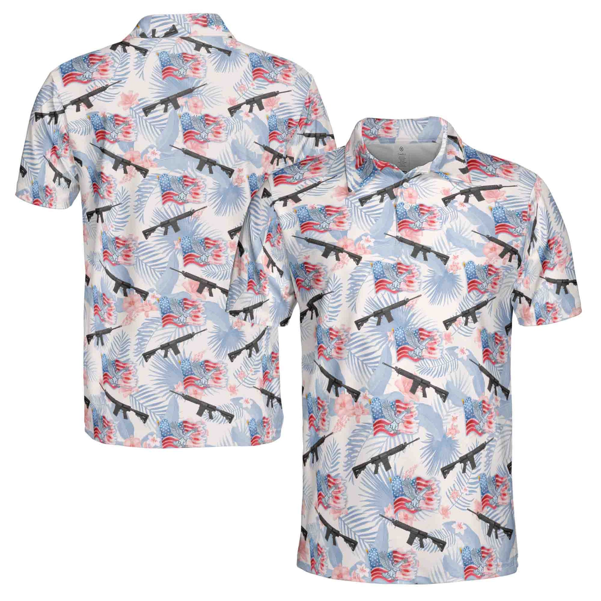 Funny Gun American Flag Floral Plants Golf Men's Polo Shirt S-5XL