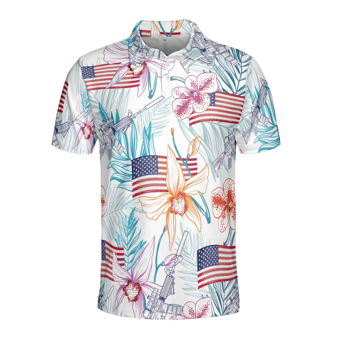 Funny Gun American Flag Floral Plants Retro Golf Men's Polo Shirt S-5XL