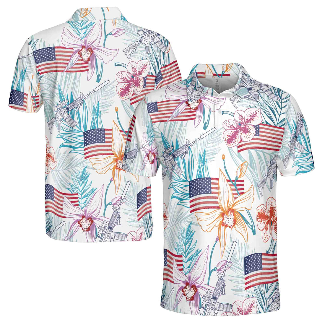 Funny Gun American Flag Floral Plants Retro Golf Men's Polo Shirt S-5XL