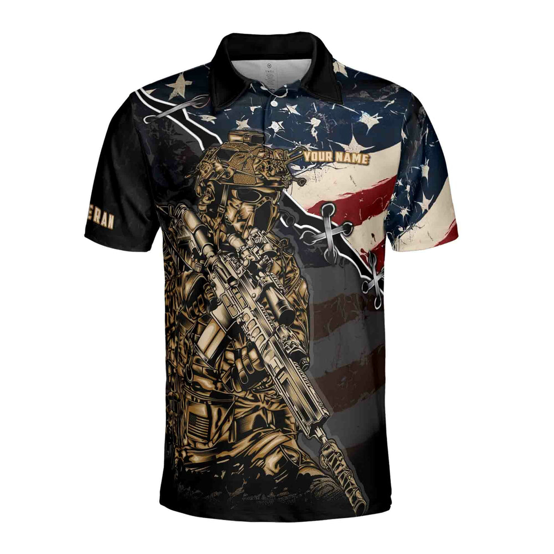 Custom American Soldier Skeleton Veteran Men's Polo Shirt S-5XL