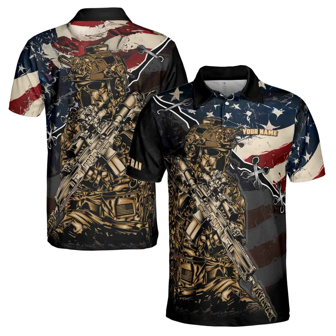 Custom American Soldier Skeleton Veteran Men's Polo Shirt S-5XL