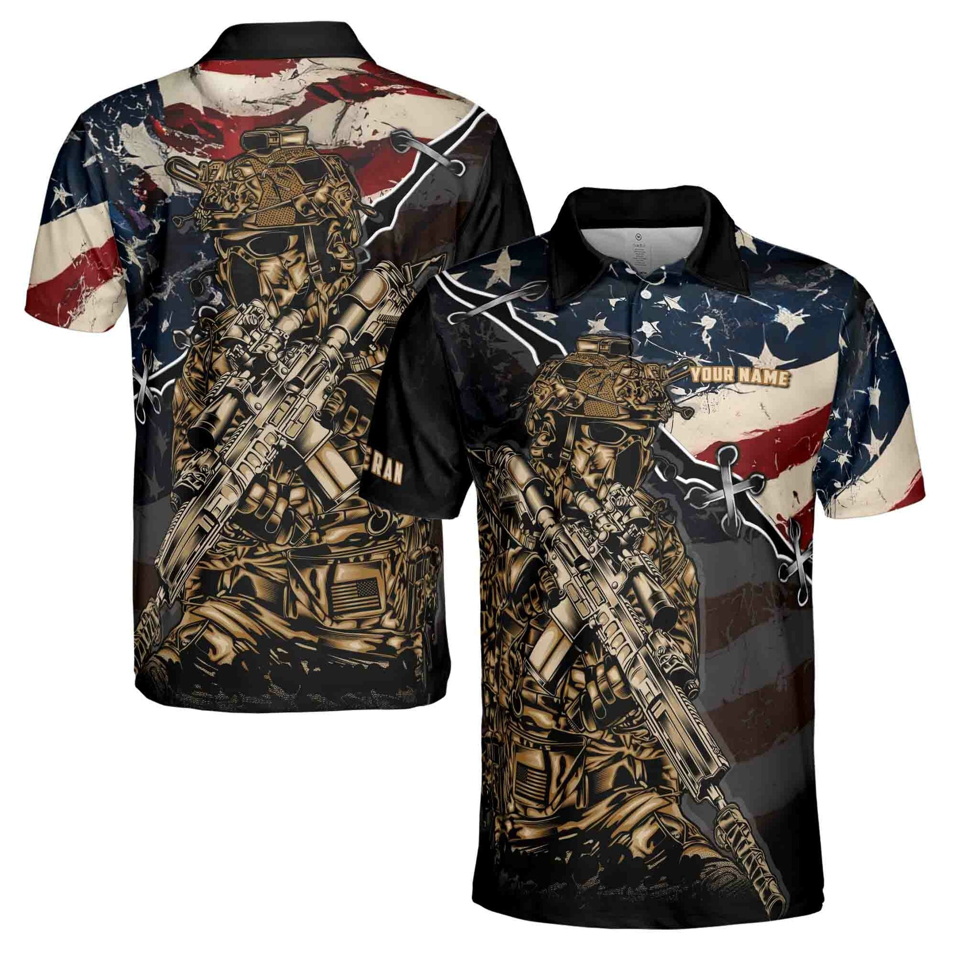 Custom American Soldier Skeleton Veteran Men's Polo Shirt S-5XL