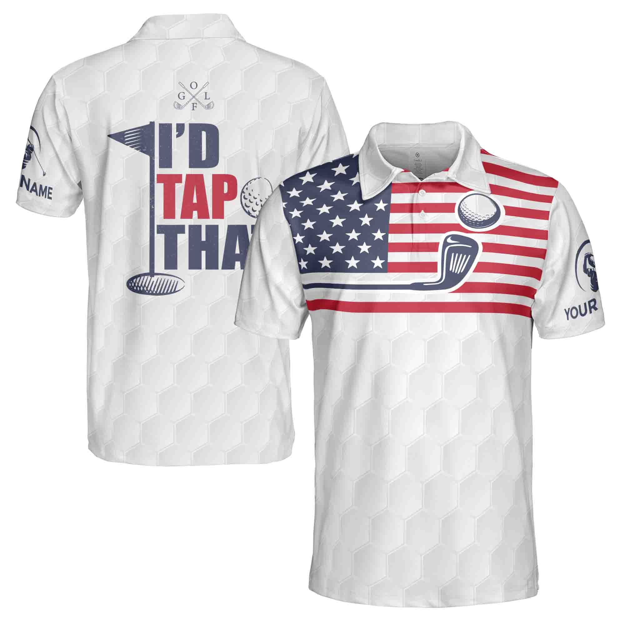 Custom Name Golf American Flag Men's Polo Shirt S-5XL