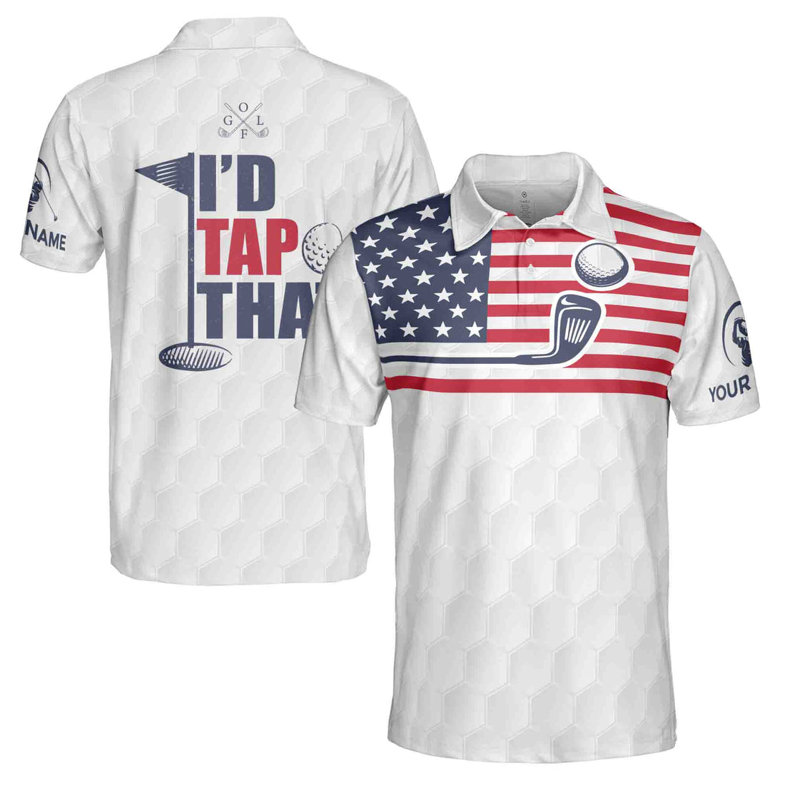 Custom Name Golf American Flag Men's Polo Shirt S-5XL