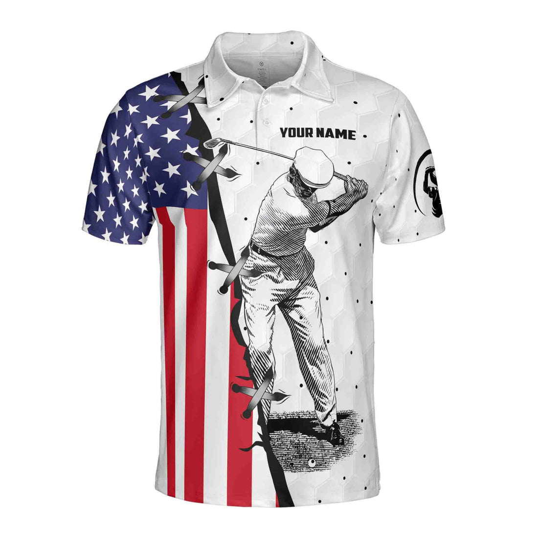 Custom Name, Team Name Golf American Flag Men's Polo Shirt S-5XL