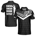 Custom Name American Golf Swing Swear Drink Repeat Men's Polo Shirt S-5XL