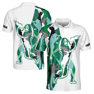 Custom Green Camo Bigfoot Golf Name Men's Polo Shirt S-5XL