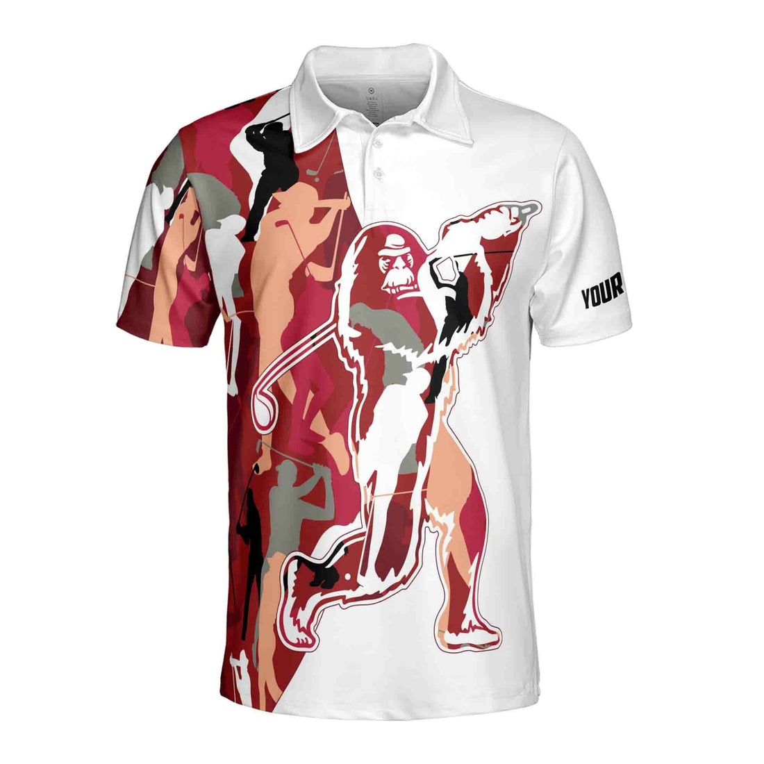 Custom Name Red Camo Bigfoot Golf Men's Polo Shirt S-5XL