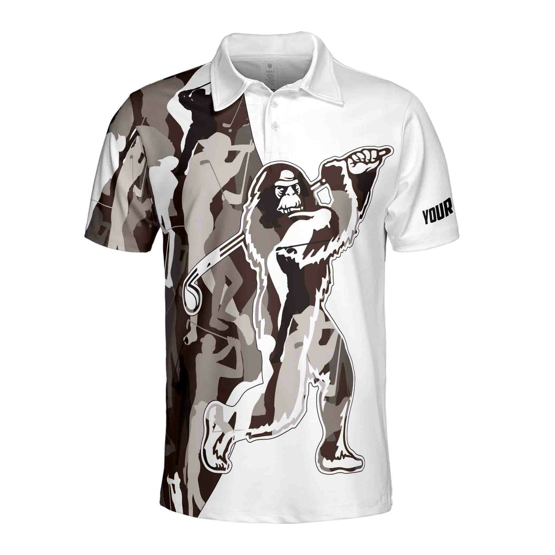 Custom Name Brown Camo Bigfoot Golf Men's Polo Shirt S-5XL