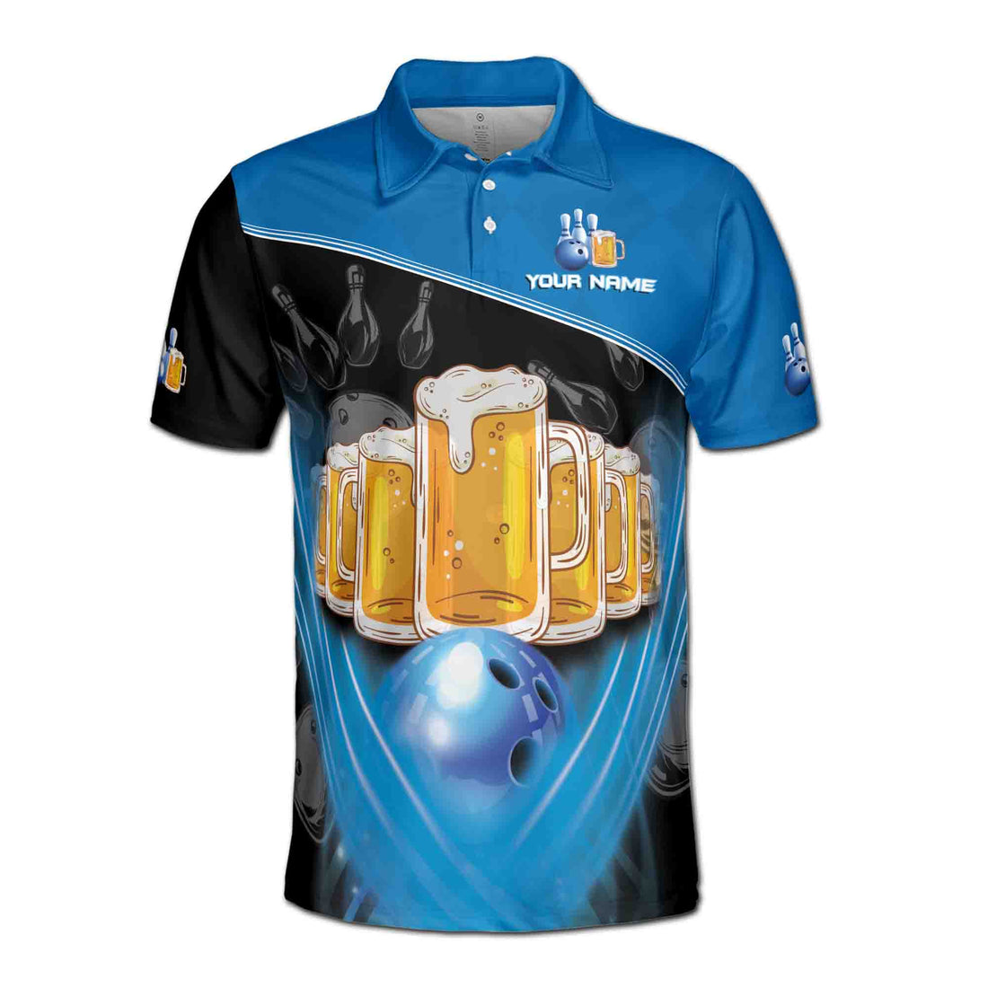 Custom Name Team Name Funny Beer Bowling Ball Men's Polo Shirt S-5XL