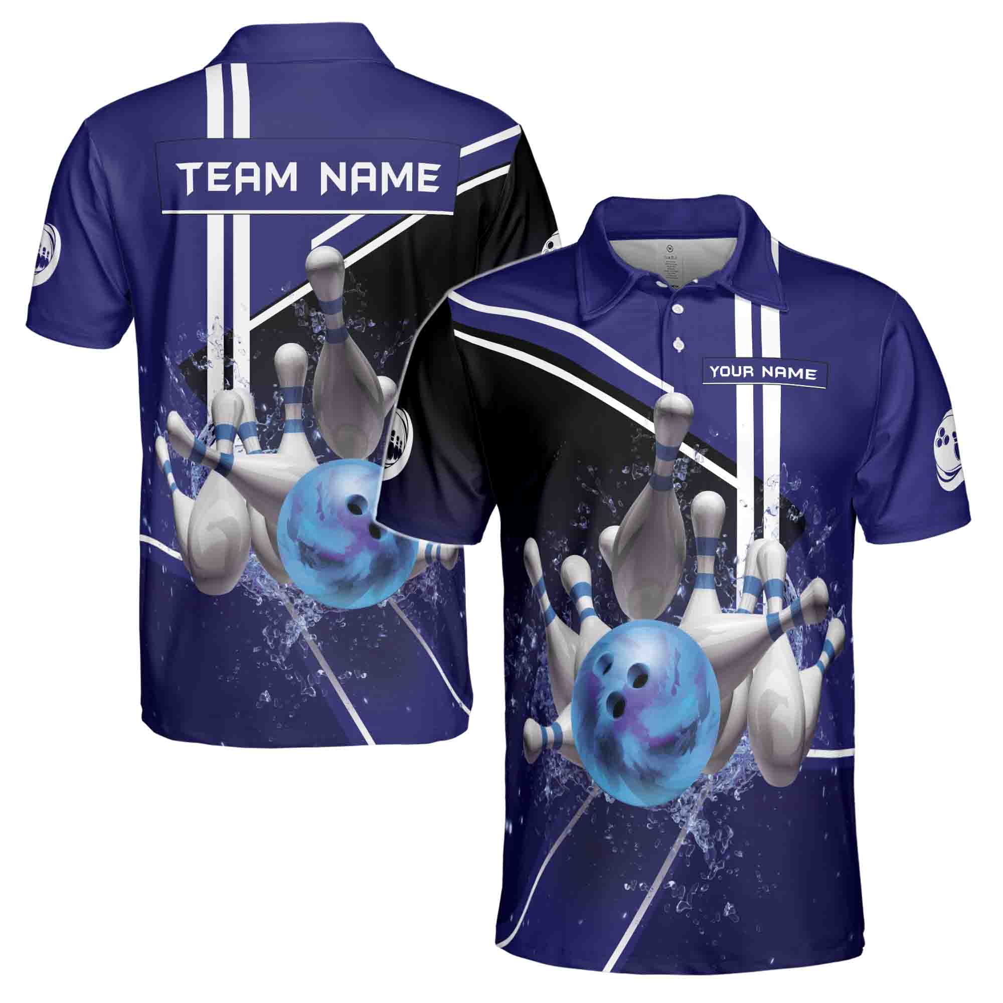 Custom Name Team Name Water Bowling Ball Men's Polo Shirt S-5XL